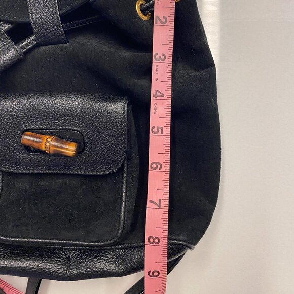 GUCCI Bamboo Backpack Suede Leather Black Gold 003 1705 0030 Auth nb031 main image 6